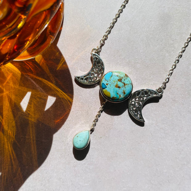 Turquoise Sterling Silver Triple Moon Necklace - #SSTU-NEC02