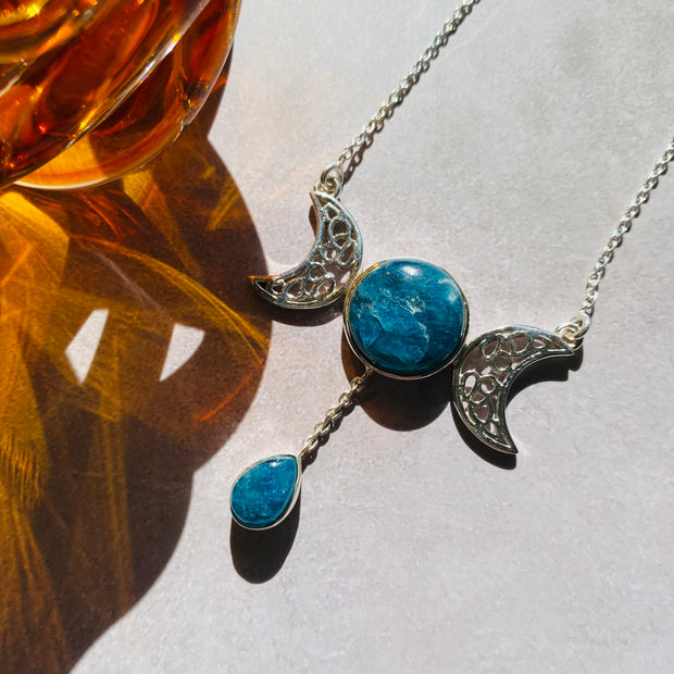 Apatite Sterling Silver Triple Moon Necklace - #SSAP-NEC03